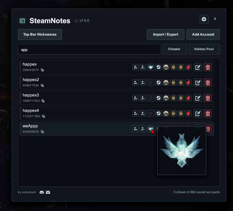 SteamNotes in-game account manager