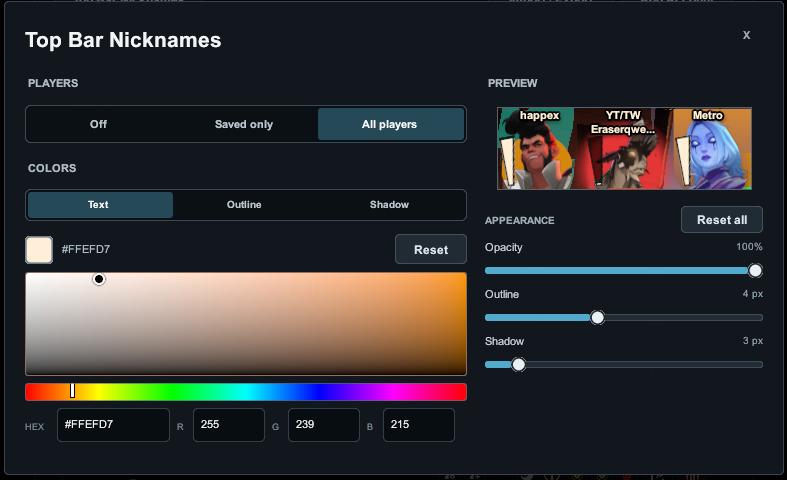SteamNotes top bar nickname appearance settings